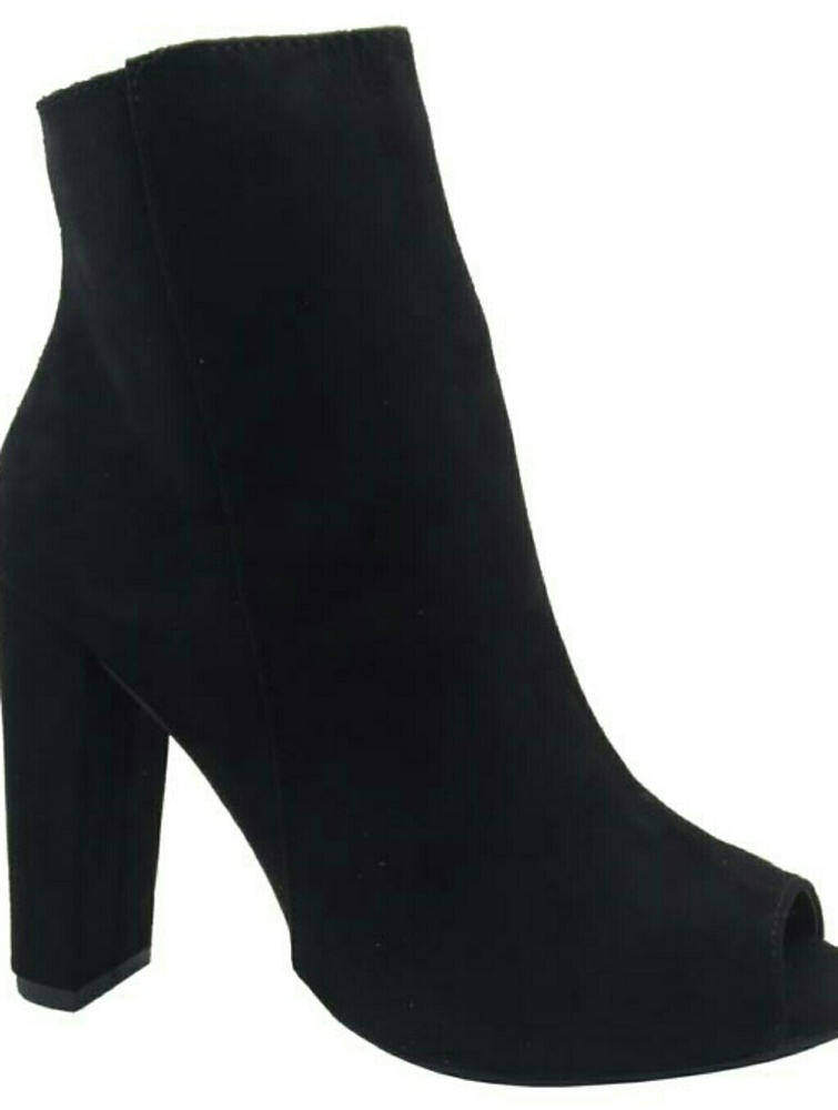 Black Open Toed Mid-Calf Suede Boots
